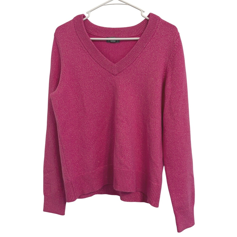 Style & Co Pink Metallic V-Neck Sweater Women's Knit Pullover Size M